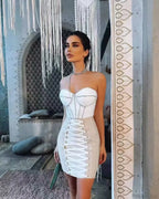 Lace-Up Red Mini Bandage Party Dress