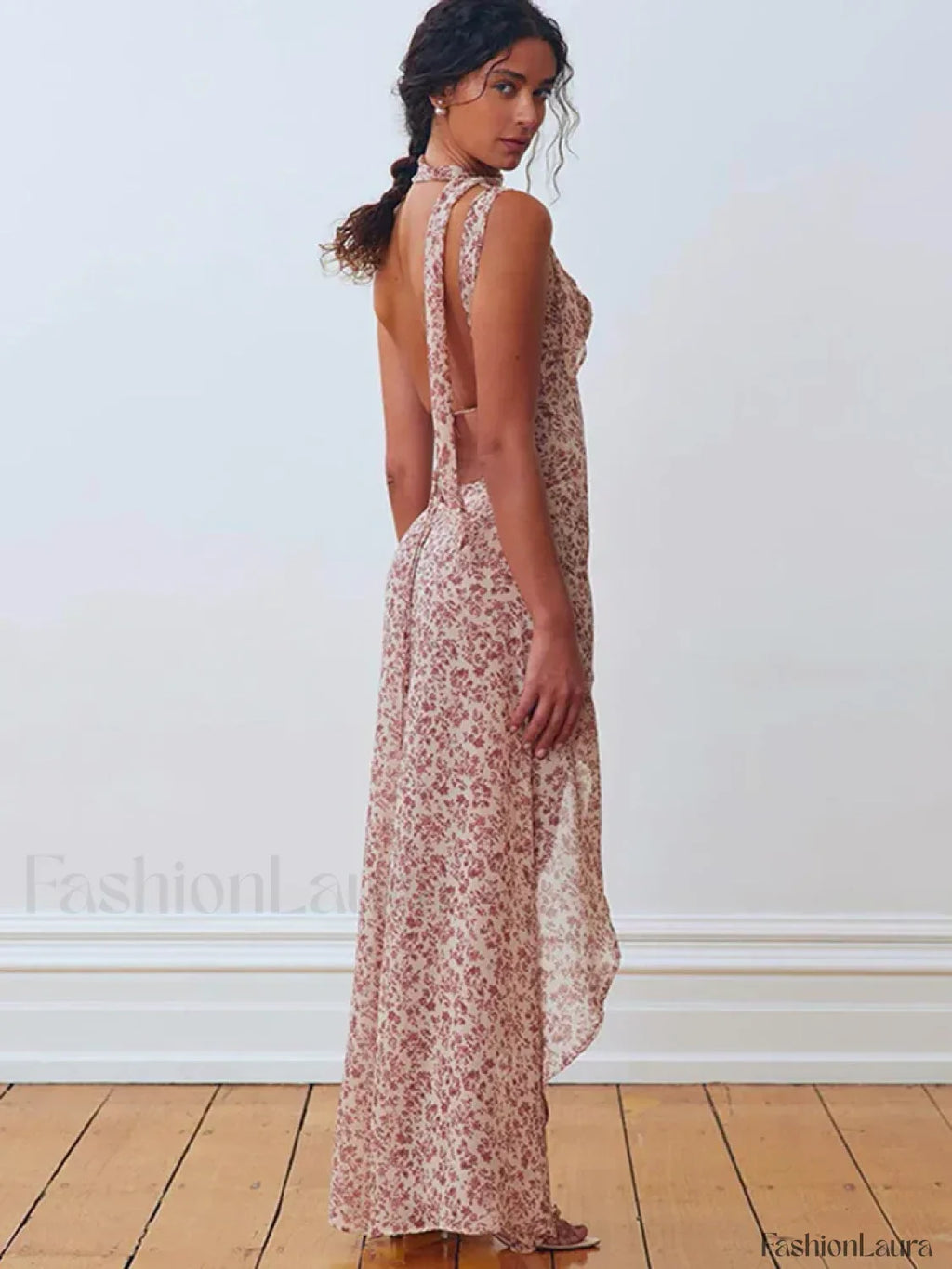 Rose Red Lace-up Side Slit Floral Dress