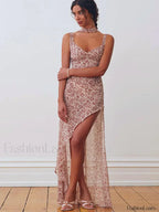 Lace-Up Side Slit Floral Dress