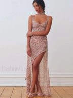 Rose Red Lace-up Side Slit Floral Dress