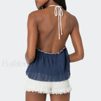 Lace-Up Split Front Crop Top