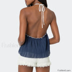 Lace-Up Split Front Crop Top