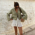 Lace-Up V-neck Loose Casual Long Sleeve Blouse