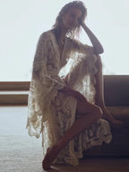 Lace V-Neck Flare Sleeve Beach Cover Up