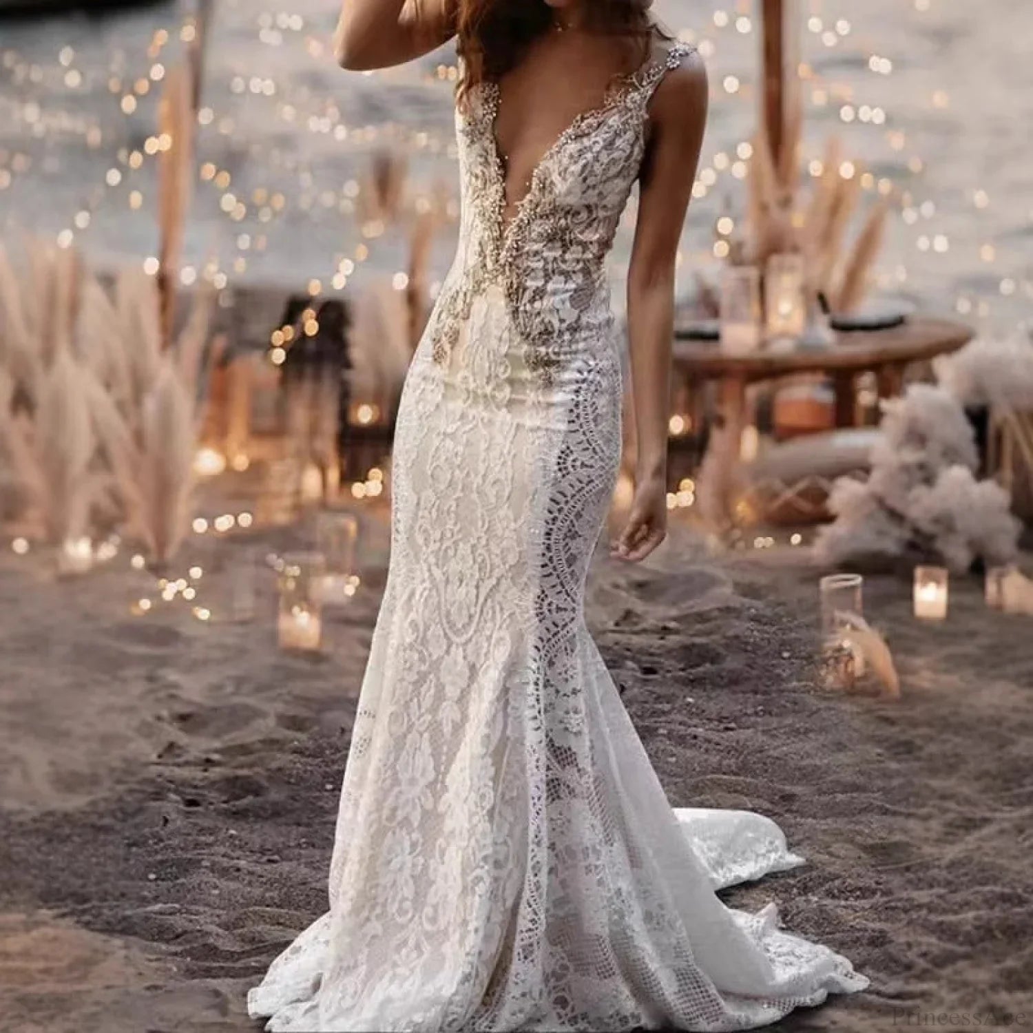 Lace V-Neck Mermaid Wedding Dress