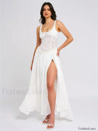 Lace Zipper Split Slim Maxi Dress