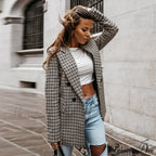Ladies Notched Collar Plaid Blazer