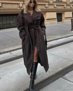 Lamb Wool Patchwork Leather Belted Overcoat