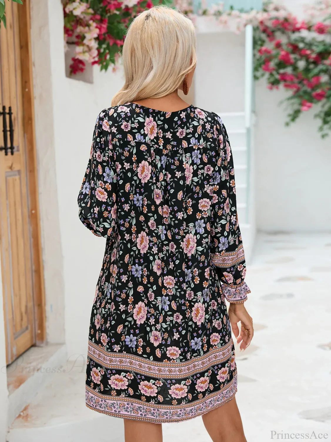 Lantern Sleeve Floral Boho Dress