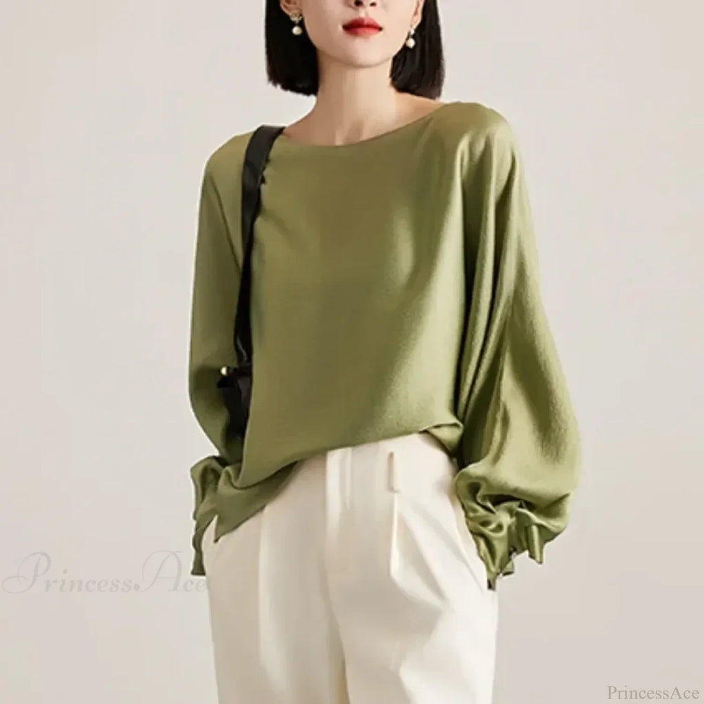 Lantern Sleeve Satin Casual Blouse Fashion Blouse
