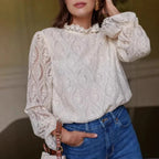 Lantern Sleeve Stand Neck Floral Boho Blouse