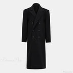 Lapel Woolen Double-Breasted Shoulder Pad Overcoat