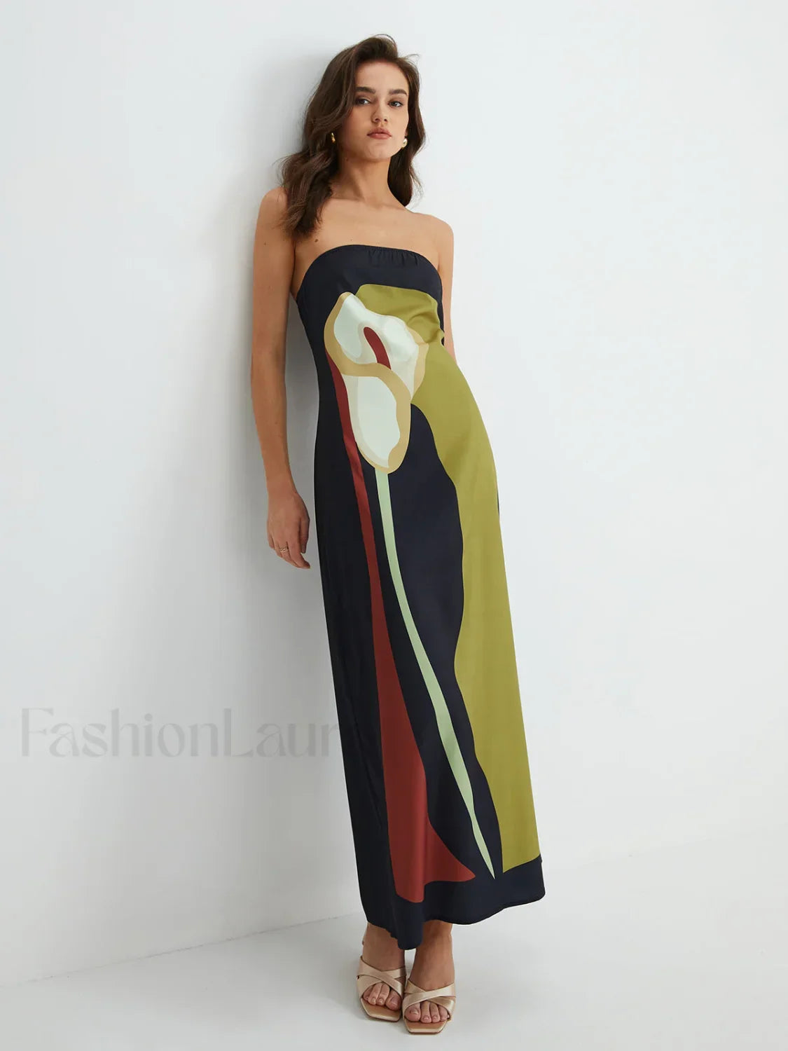 Floral Print Split Tube Maxi Dress