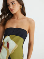 Large Floral Print Split Tube Maxi Dress