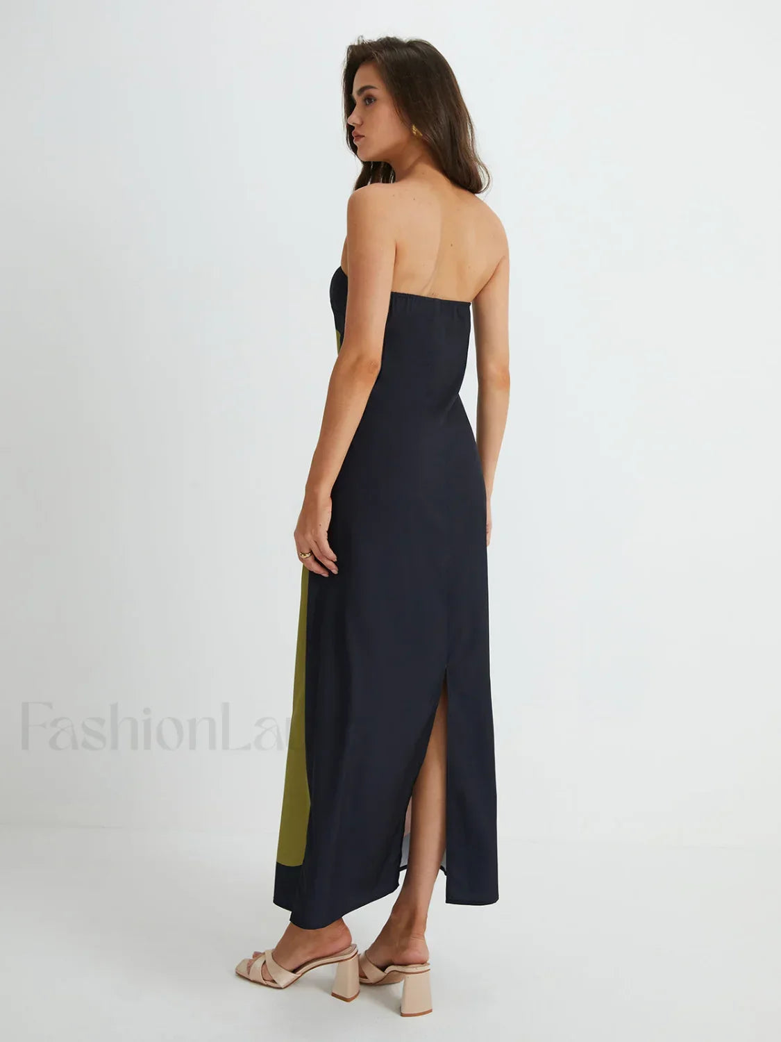 Floral Print Split Tube Maxi Dress