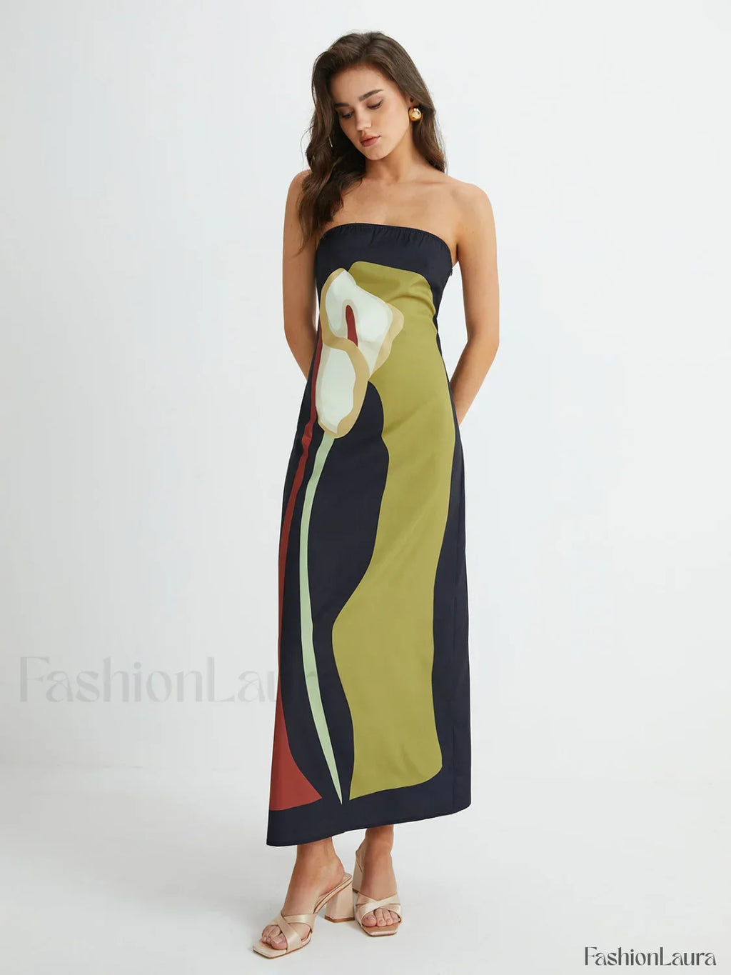 Floral Print Split Tube Maxi Dress