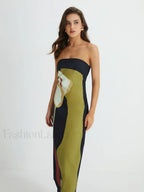 Floral Print Split Tube Maxi Dress
