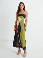 Floral Print Split Tube Maxi Dress