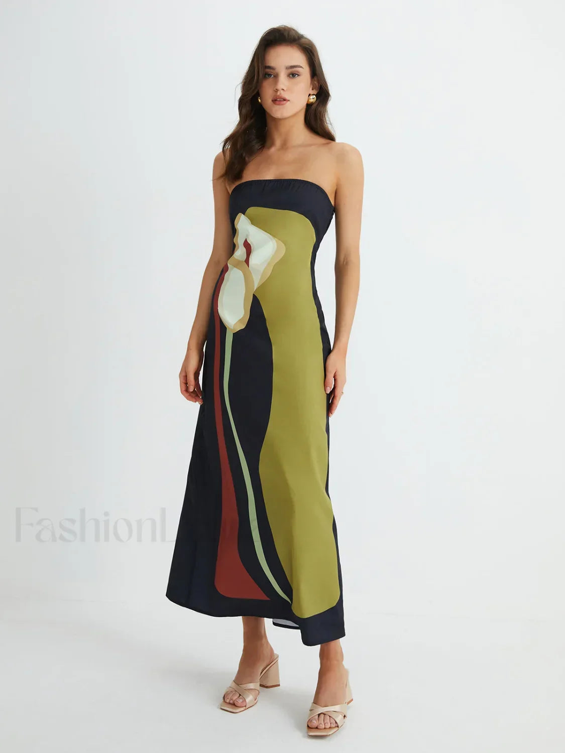 Floral Print Split Tube Maxi Dress