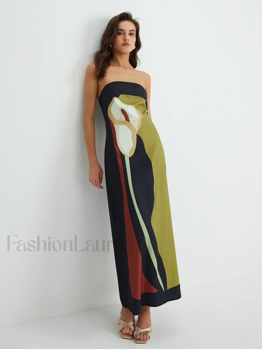 Floral Print Split Tube Maxi Dress