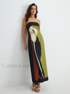 Floral Print Split Tube Maxi Dress