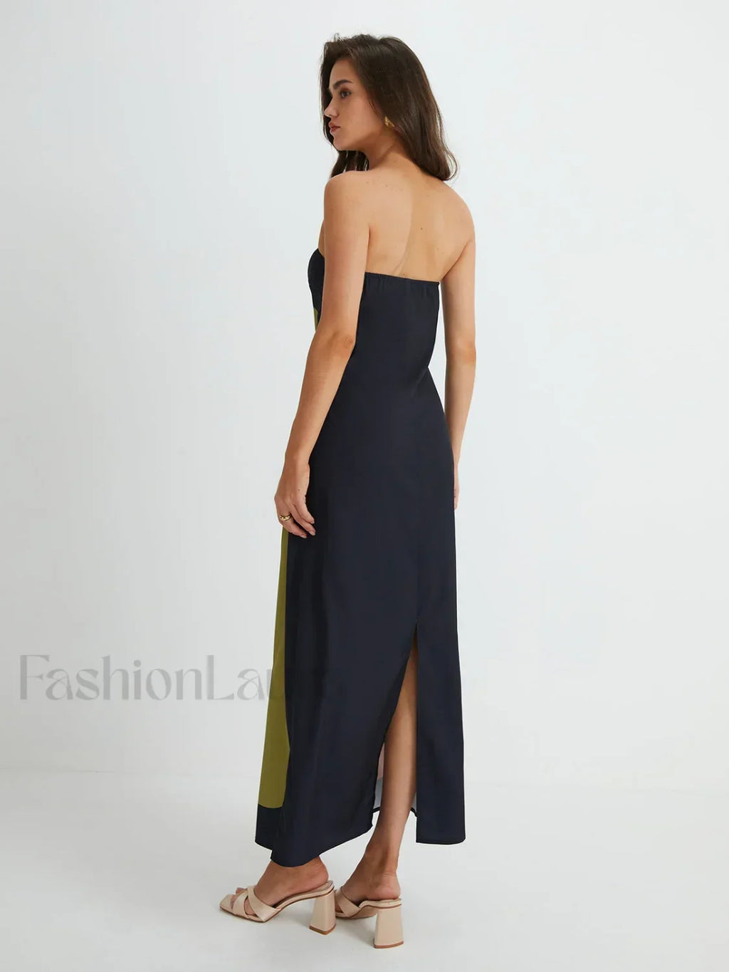 Floral Print Split Tube Maxi Dress