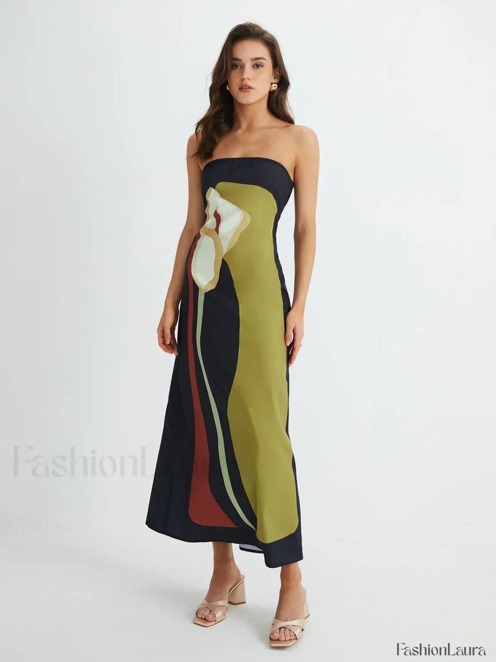 Floral Print Split Tube Maxi Dress
