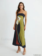 Floral Print Split Tube Maxi Dress