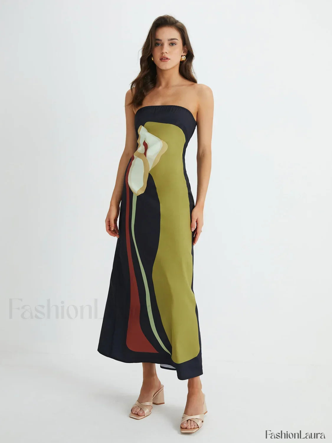 Floral Print Split Tube Maxi Dress