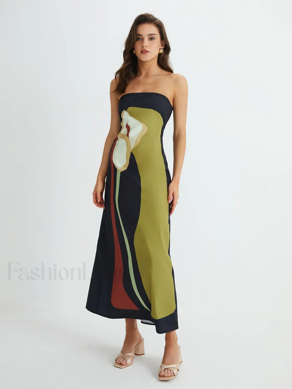 Floral Print Split Tube Maxi Dress