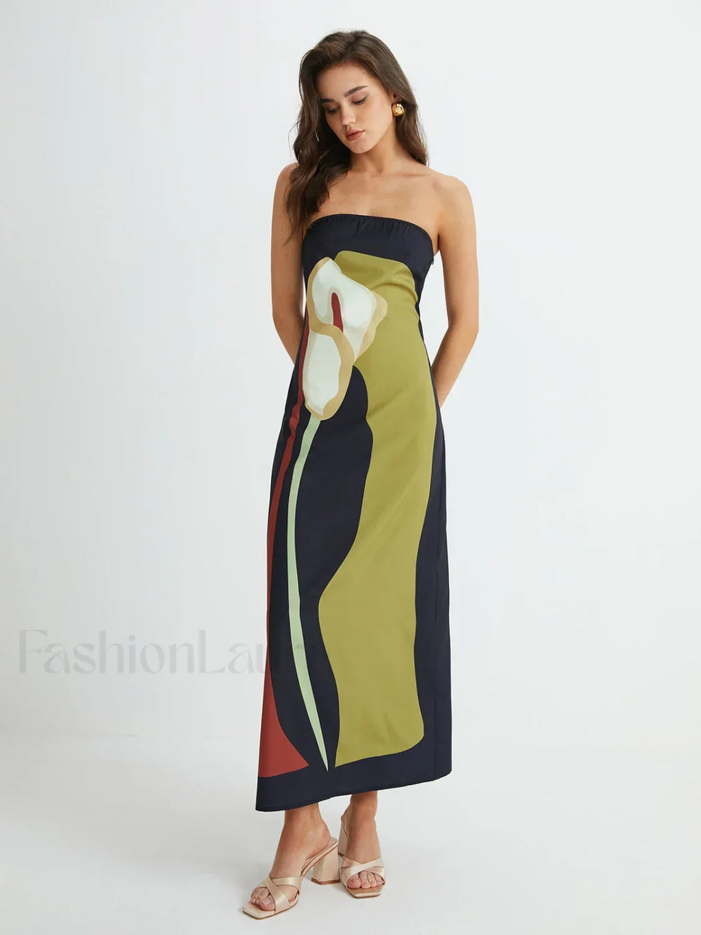 Floral Print Split Tube Maxi Dress