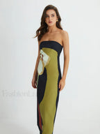 Large Floral Print Split Tube Maxi Dress