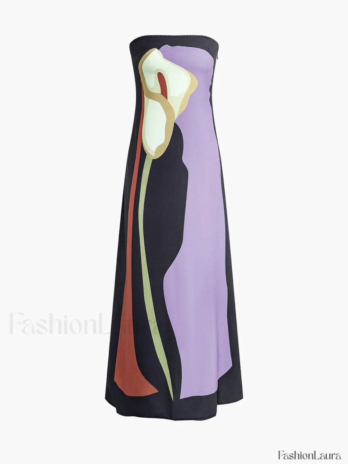 Floral Print Split Tube Maxi Dress