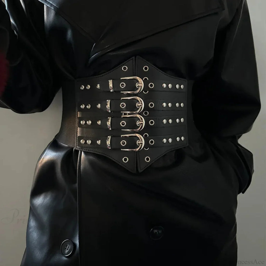 Large Gothic Ebony Leather Punk Corset Belt