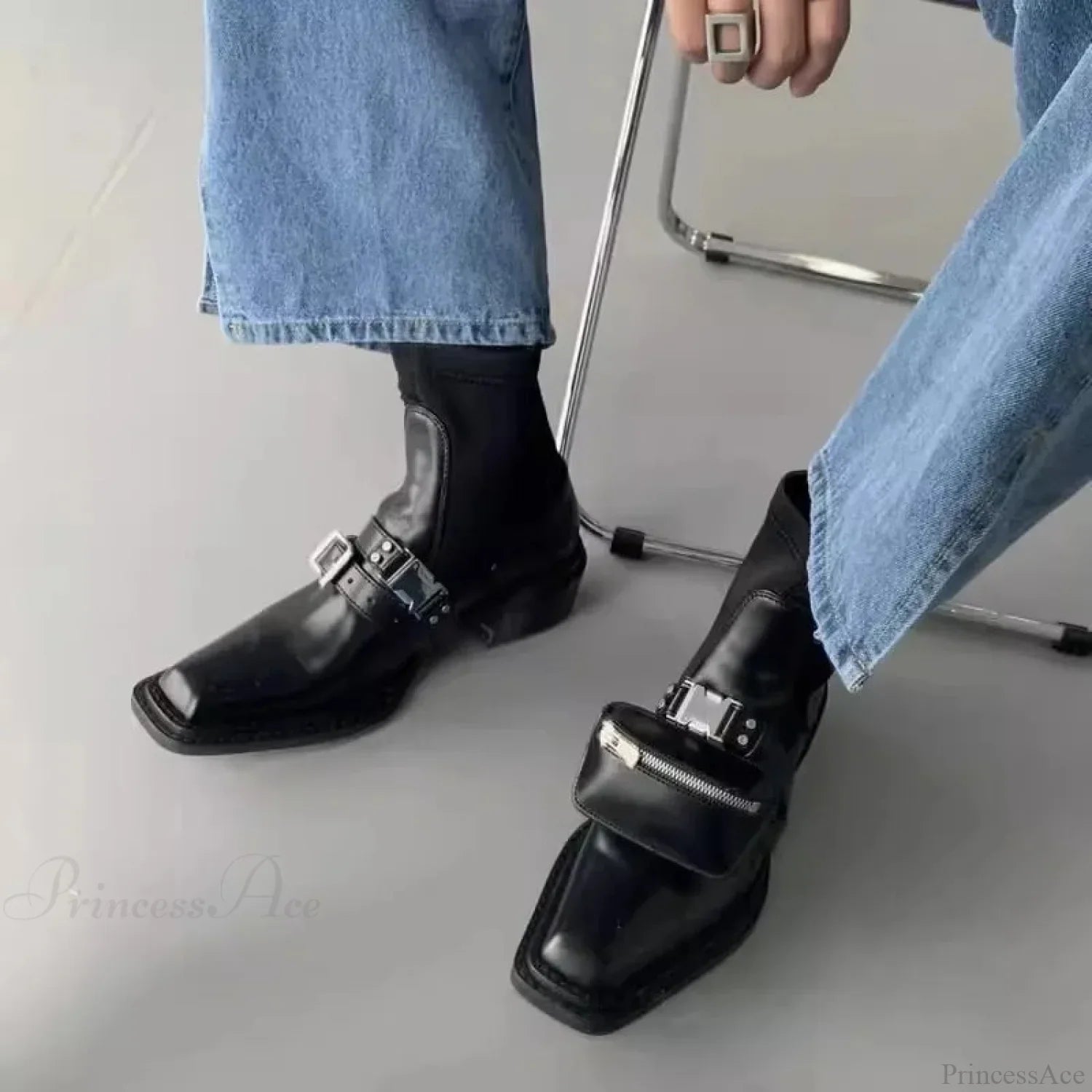 Lavish Block Heel Gothic Ankle Boot