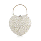 Beige Heart Shaped Bag with Faux Pearl and Crystal Details