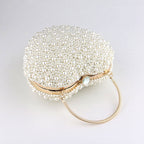 Beige Heart Shaped Bag with Faux Pearl and Crystal Details