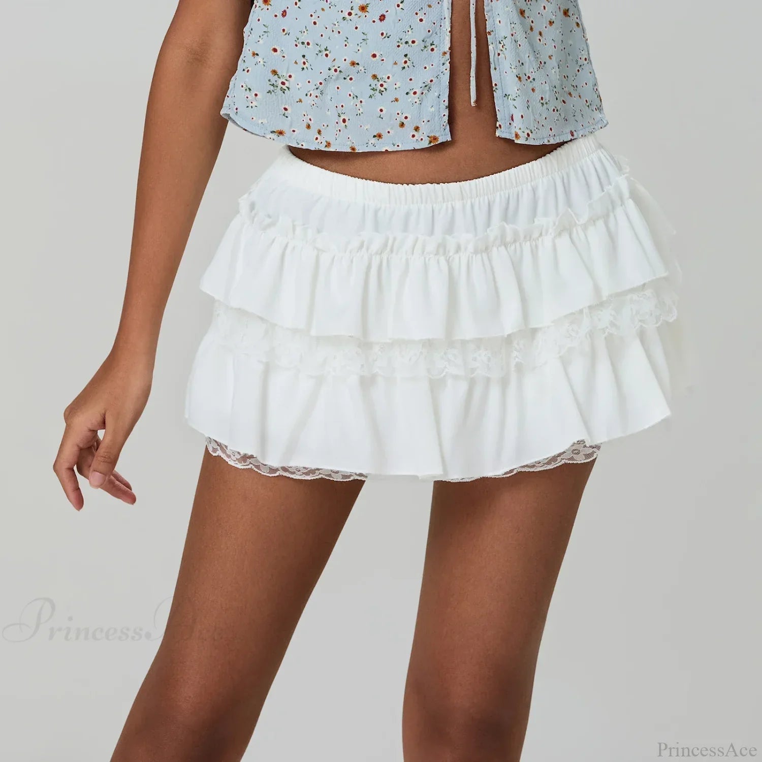 Layered Lace Trim A-Line Skirt