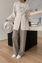 Lazy-Style Oversized Belted Knit Cardigan