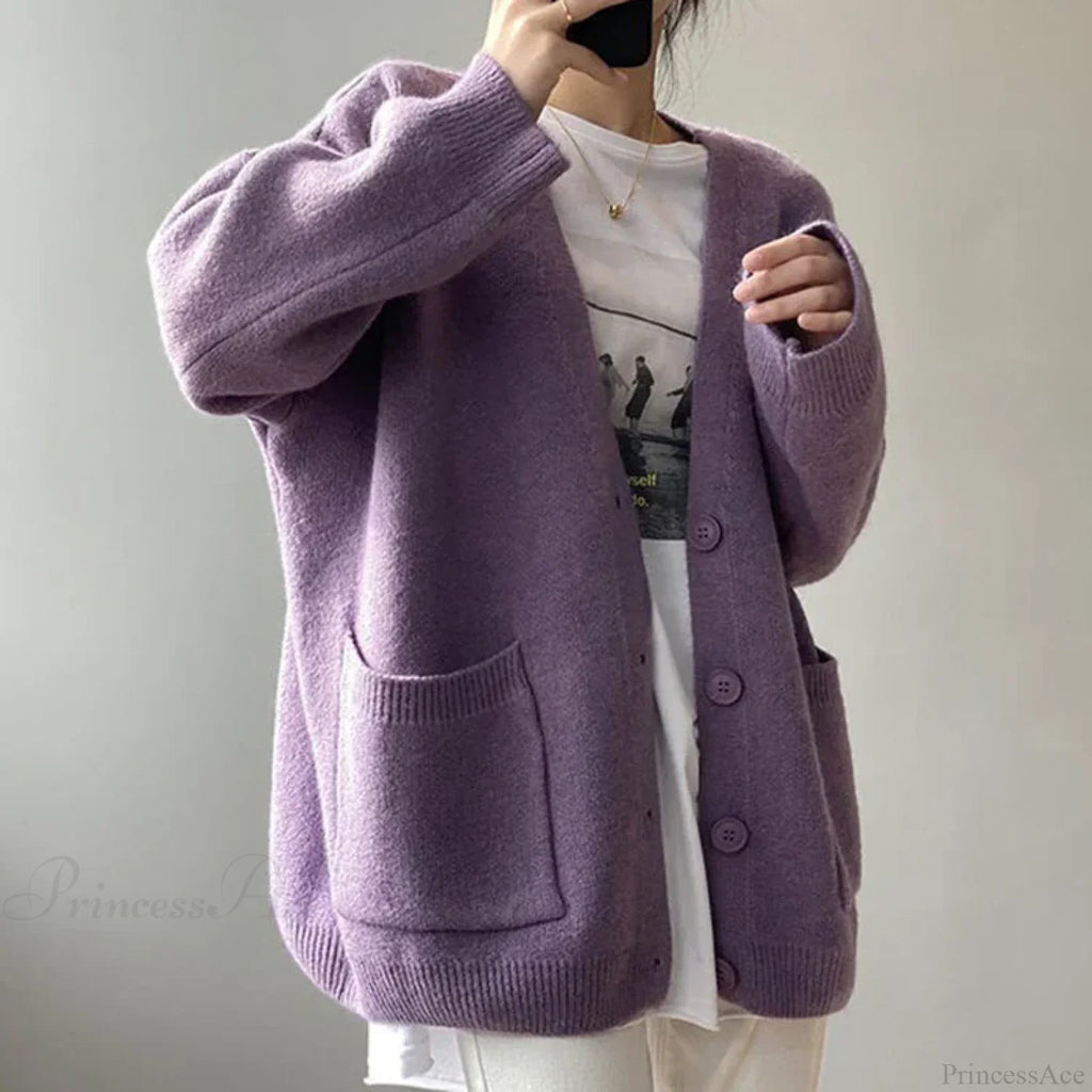 Lazy Wind Yellow Single-Breasted Knit Cardigan