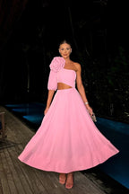 Lucía Exclusive Midi Dress with Floral Cut Out Elevated Occasion Wear