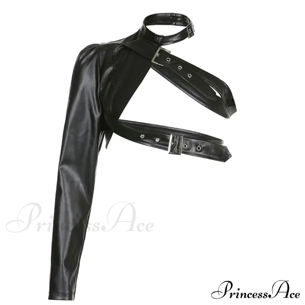 Leather Goth Punk Emo Stylish Elegant Classic Trendy Unique Crop Top