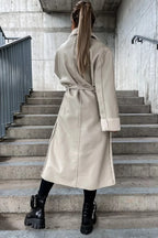 Leather Thickened Trench-Inspired Relaxed Tie Waist Overcoat