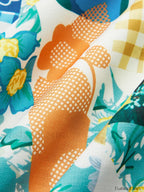 Multicolor Lemonade Print Lace Trim Long Dress