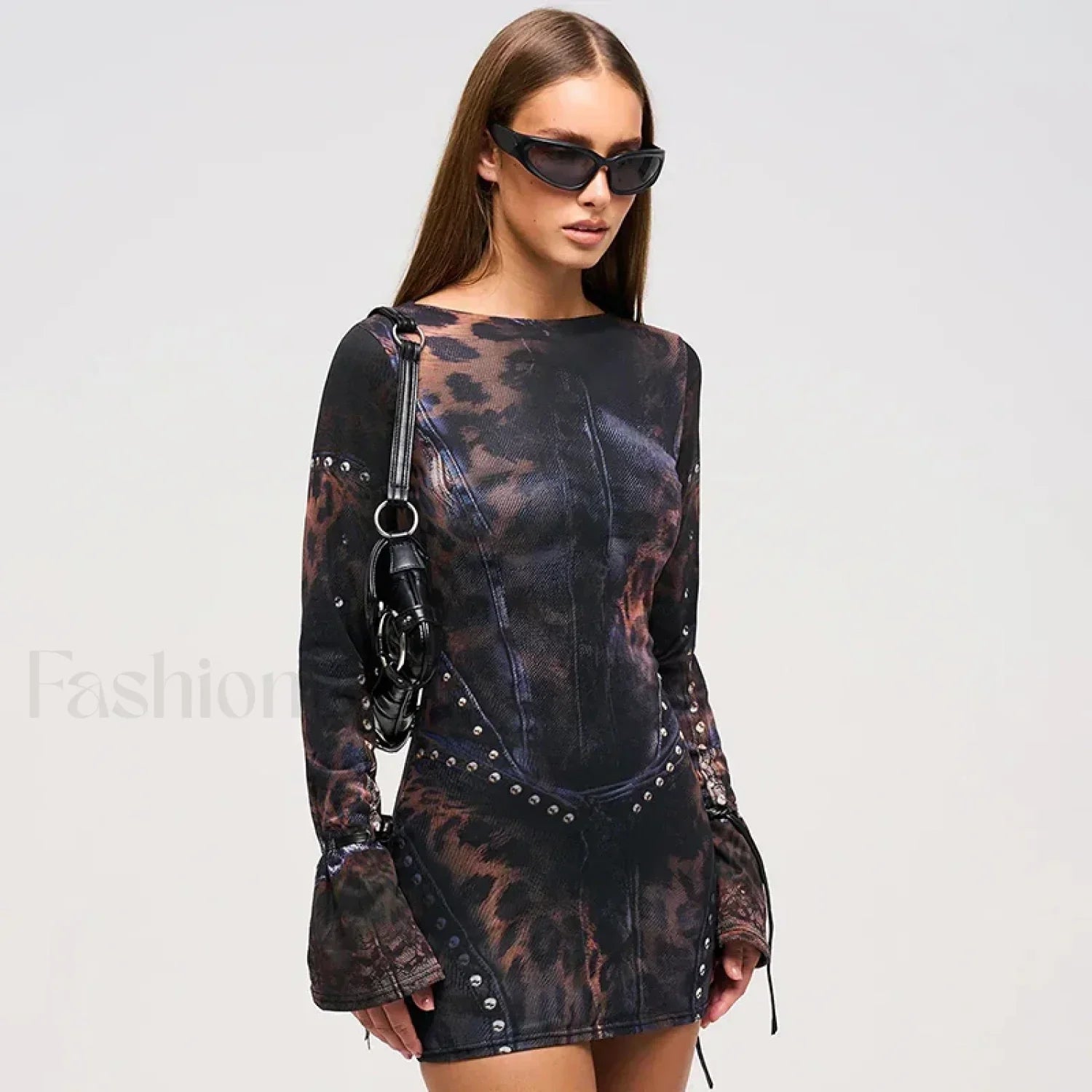 Black Flared Sleeve Mini Dress