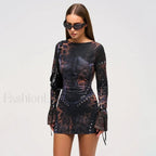 Black Flared Sleeve Mini Dress