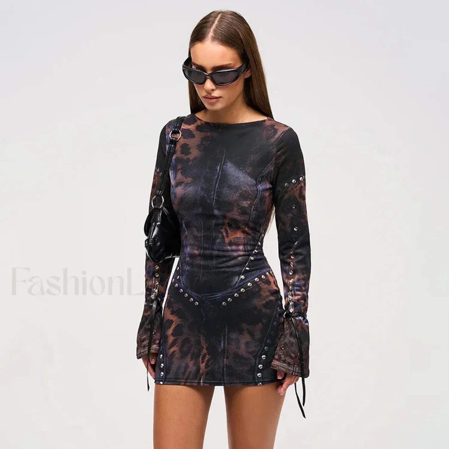 Black Flared Sleeve Mini Dress