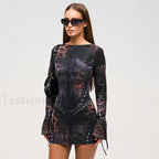 Black Flared Sleeve Mini Dress
