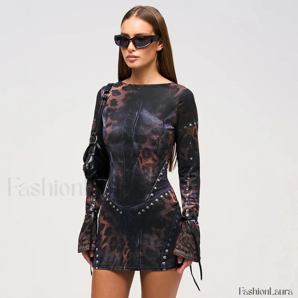 Black Flared Sleeve Mini Dress