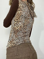 Leopard Patchwork Hooded Slim V-Neck Long Sleeve Knit Top